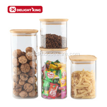 Frascos de almacenamiento de vidrio cuadrados de utensilios de cocina para especias de caramelo